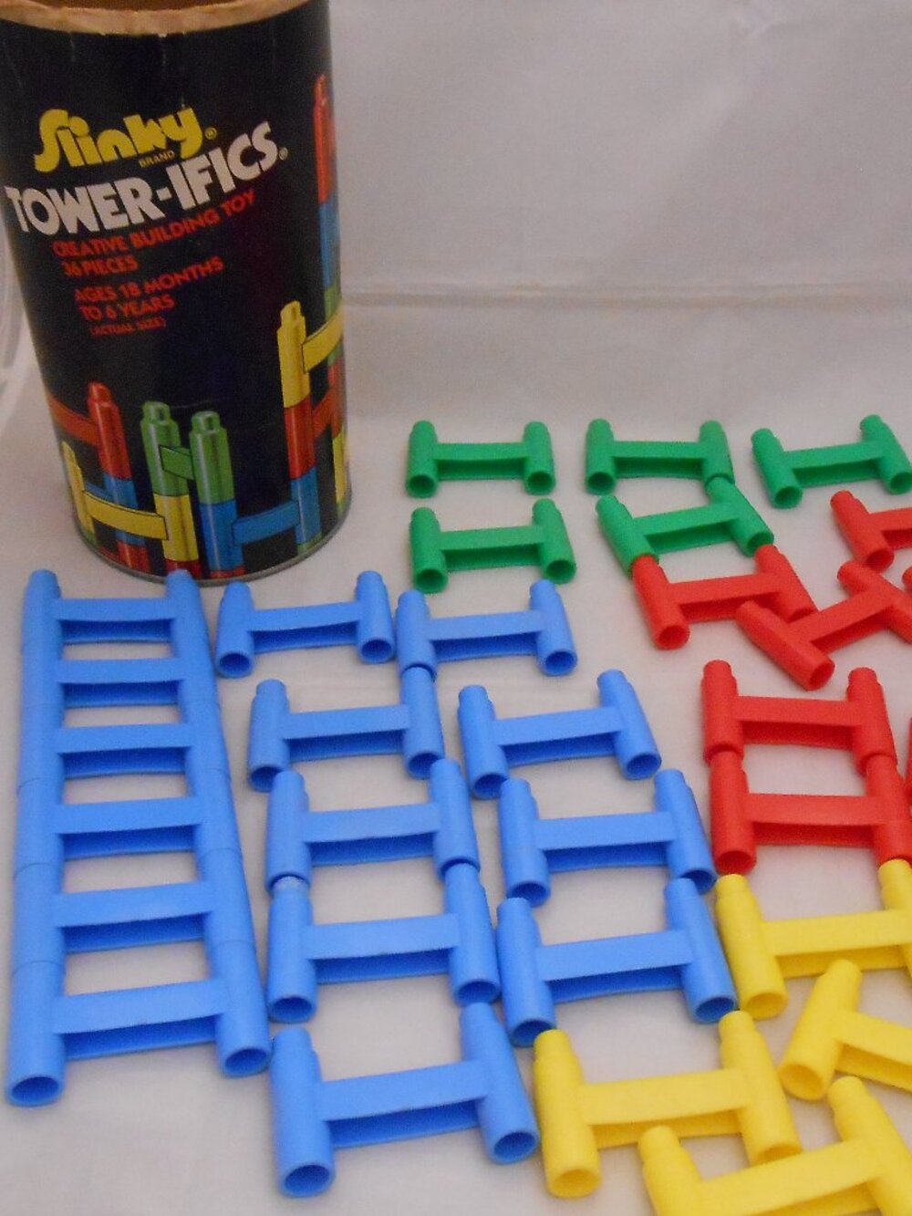 Vintage Slinky Tower-ifics Building Set, w/Jar, Missing 1 Piece, Building Toys